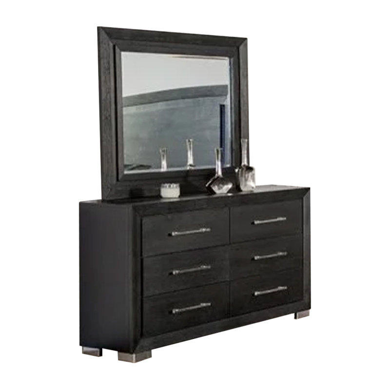 Ensemble de chambre avec grand lit 4 pièces Ashen, tête de lit à DEL et ports USB, noir