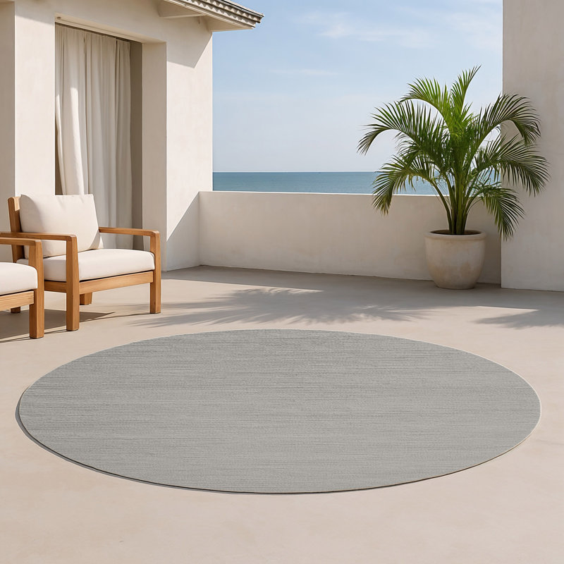 Tapis d'intérieur et extérieur gris uni, Rond 5 pi