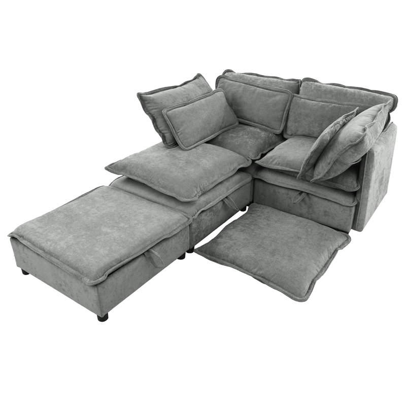 Double-Layer Cushion Modular Sofa, Freely Combinable, 4-Seater With Storage Function, Includes 4 Soft Cushions