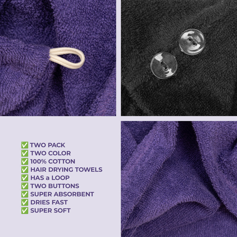 Serviettes 100% coton, longs poils bouclés, Mauve / Noir