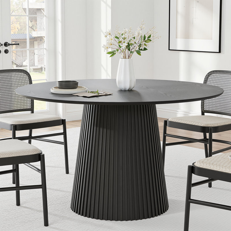 Solid Wood Round Pedestal Dining Table, 29.3" H x 46" L x 46" W, Black