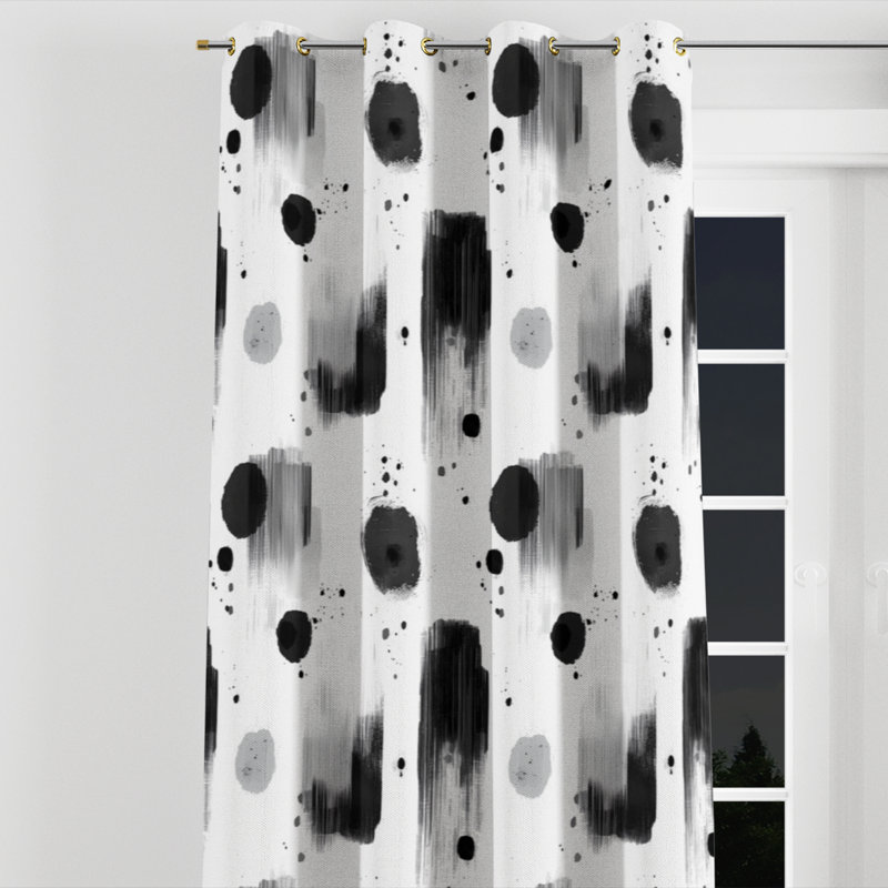 Rideaux occultant Modern - rideau à œillets minimaliste abstrait noir - 1 panneau, L 52 po x L 120 po, Œillets dorés