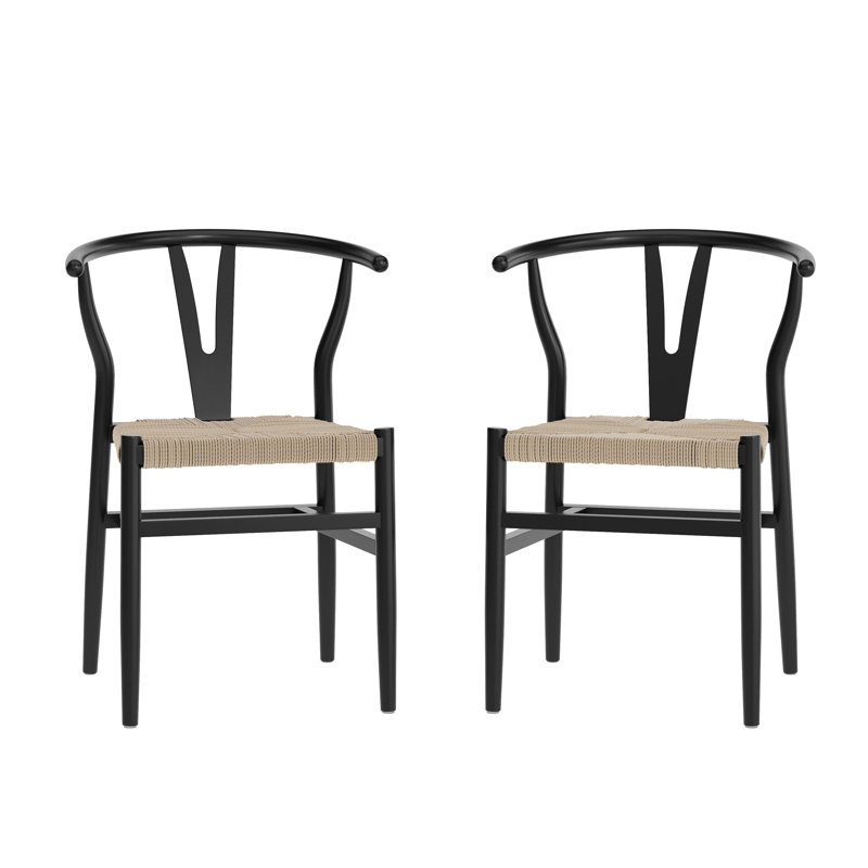 Commercial Y-Back Style Wood and Kraft Paper Stack Dining Chair, 2, Black