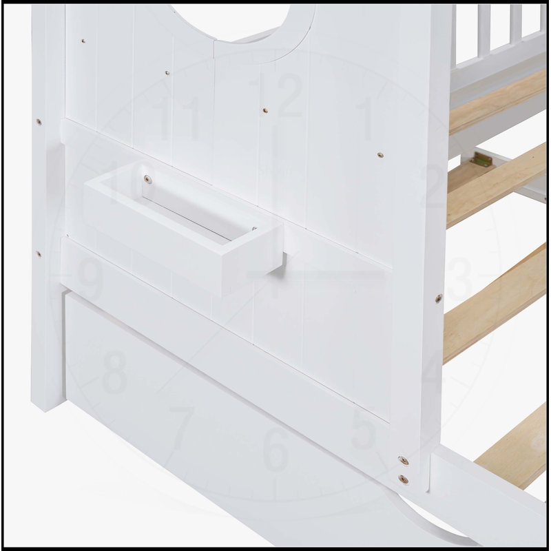 Lit simple en bois avec lit gigogne en bois, conception moderne pour enfants avec tablettes de rangement, blanc, Simple