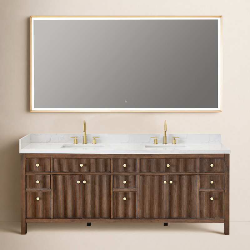 Meuble-lavabo double 84 po avec miroir Lala, Chêne brun brossé