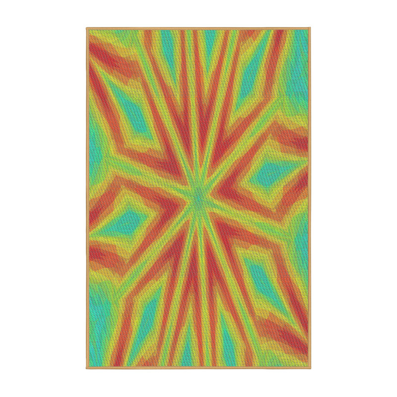 Tapis vert/orange à motifs, Rectangle 8 pi x 10 pi