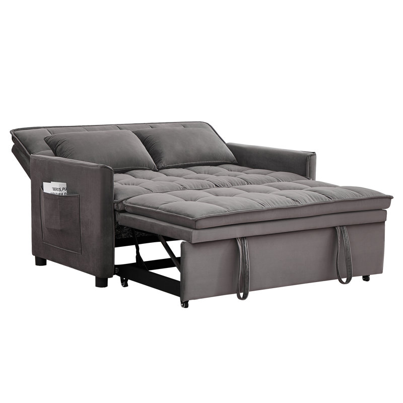 Canapé-lit convertible en velours 50,3 pouces avec dossier réglable à 5 positions, gris