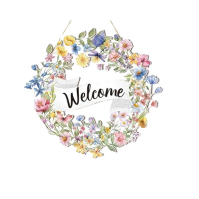12" Wildflower Welcome Wooden Door Sign