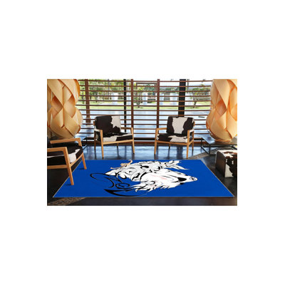 Tapis à motif géométrique bleu lavable et loup