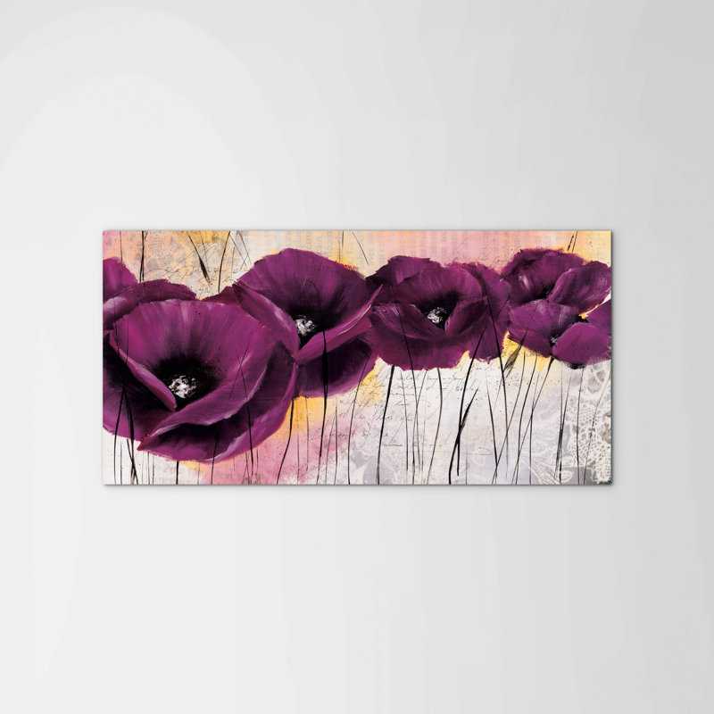 Violet poppies by Art Studio 50cm H x 100cm W High Quality Print on Frameless Panel, Lightweight, Ready to Hang