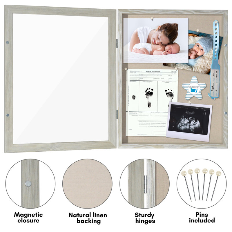 Merranda Front Loading Shadow Box Frame and Display Case for Keepsakes, Grey Wood, 11" W x 14" H