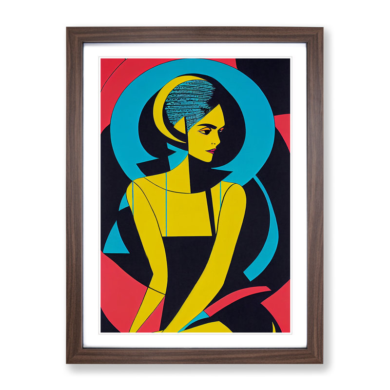 Vivid Abstract Woman - Wall Art, 48cm H x 36cm W, Walnut Framed, White