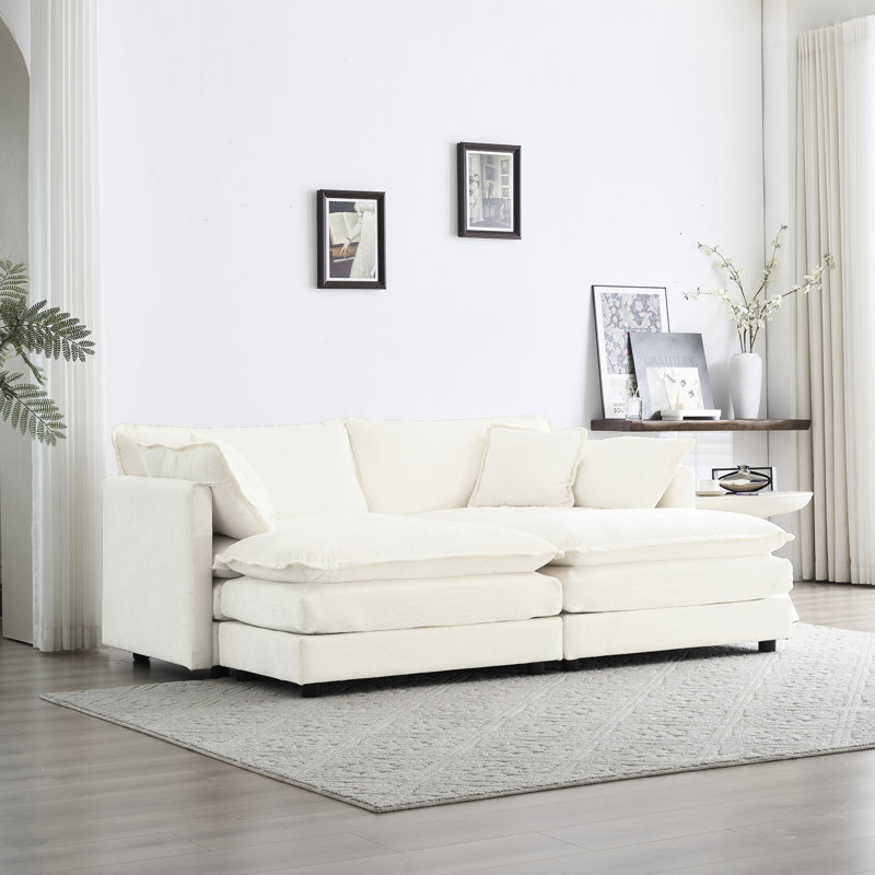Chenille blanche revêtue de tissu d'ameublement modulaire à 4 places et de qualité, rembourrée de 2 places et de repose-pieds, tissu aéré et confortable