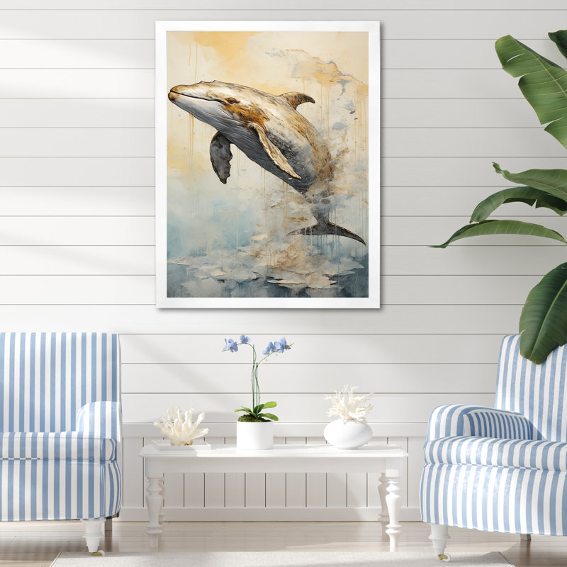 " Breaching Whale ", 44" H x 34" W, Gold Picture Framed