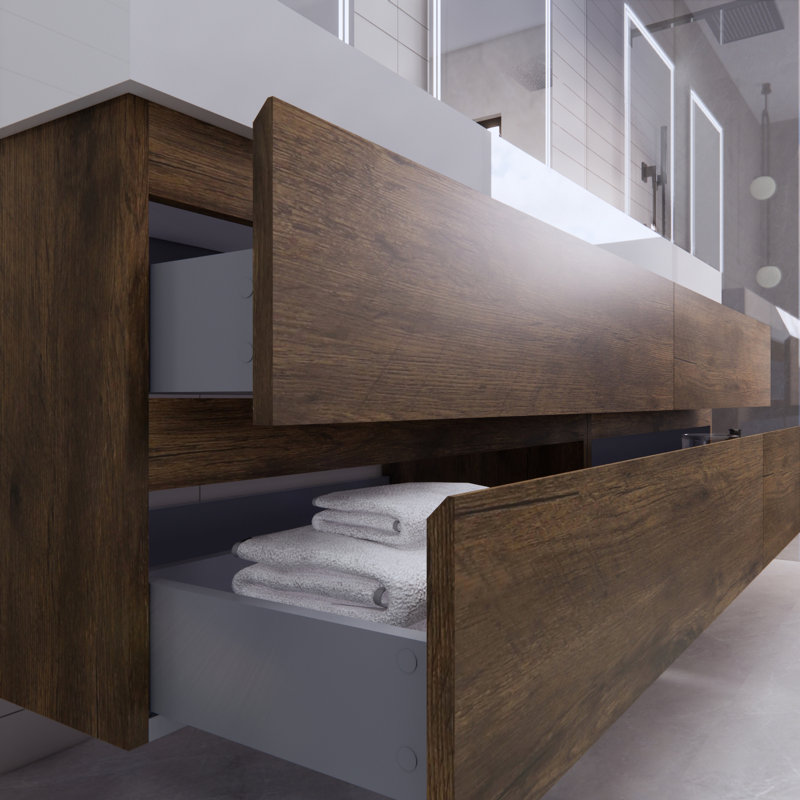 Babajide 83.3'' Bathroom Vanity with Acrylic Top, Rosewood
