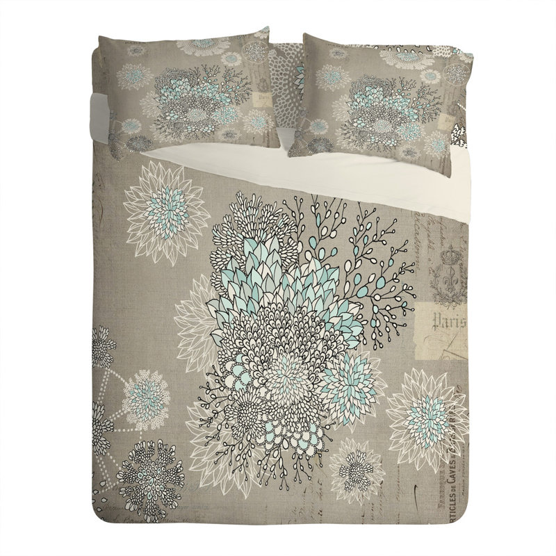 Taie d'oreiller Iveta Abolina, Standard, Motif floraux gris