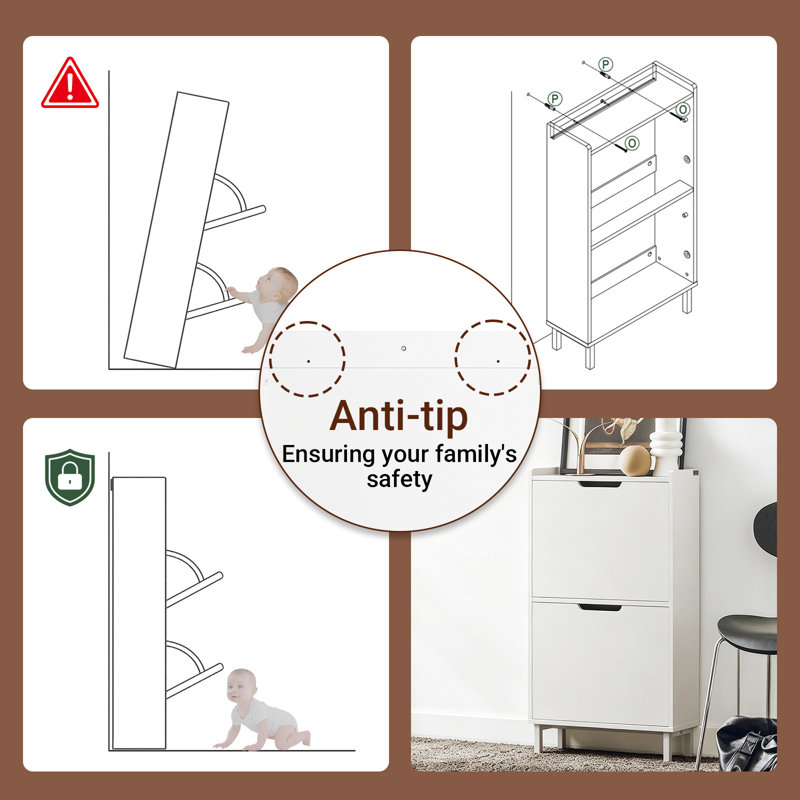 Shoe Cabinet Narrow Entryway 2 Flip-Drawers Shoe Storage Organizer for Small Space,Hallway,Living Room,White,19.7"W x 7.5"D x 35.4"H
