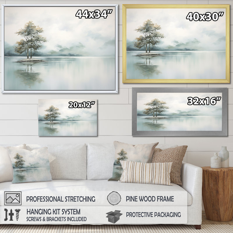 Minimal Lake Tranquility sur impression sur toile, Cadre flottant noir, H 12 po x l 20 po x P 1 po
