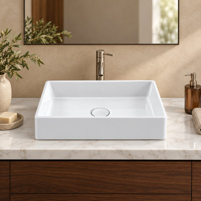 Sagan 19.69'’ Vessel Bathroom Sink in Fireclay with Drain