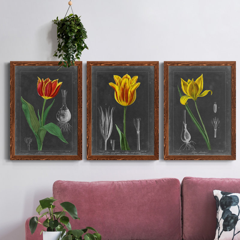 «Midnight Tulip IV», ensemble de 3 peintures sur toile encadrées, Érable, H 37,5 po x l 82,5 po x P 1,5 po