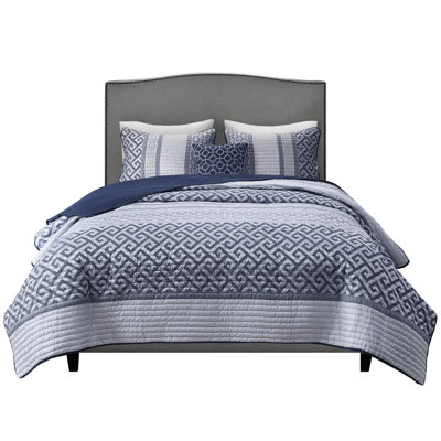 Luxury Navy 4 Piece With Filling. Includes 2 Shams And 1 Decorative Pillow. Easy To Iron Bedding In Comfortable Machine Washable