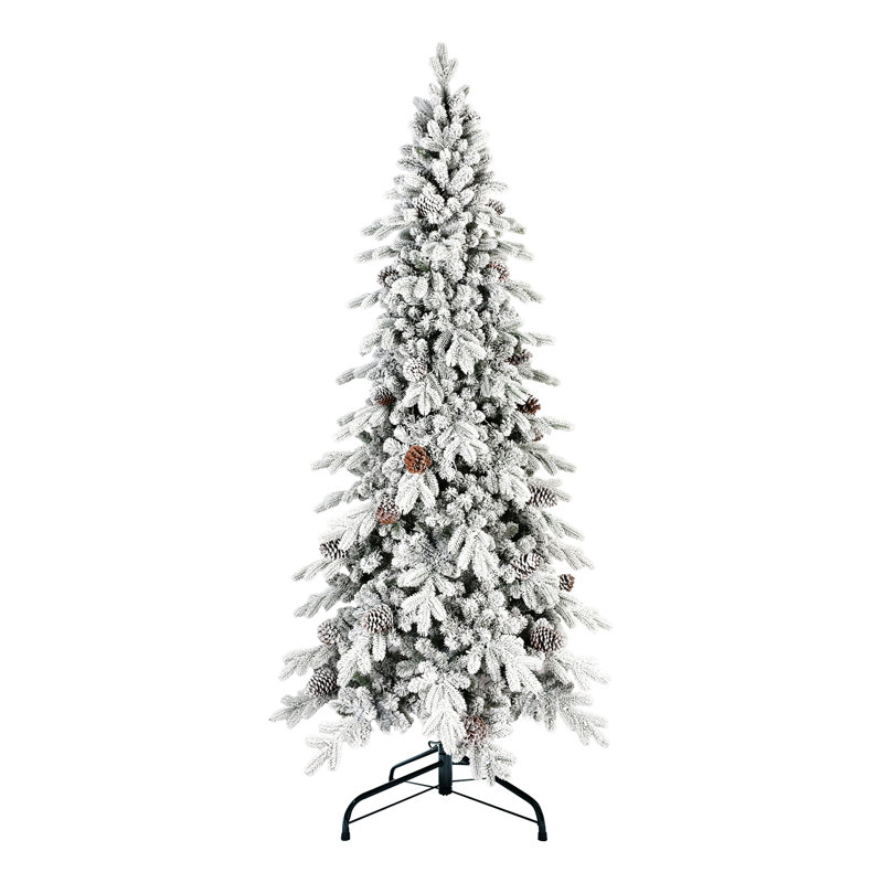 Arbre de Noël enneigé 9 pi, 52 pins, 2138 pointes à haute densité, conception étroite pour les coins, branches pliantes avec base stable à charnière naturelle mince