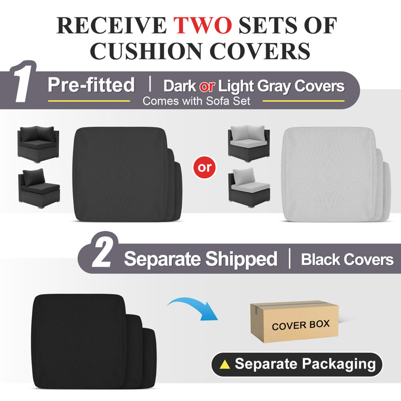 Oversized Outdoor Rattan Sectional Furniture Set With Fire Pit & Double Chaise Lounge, Black, 12-Piece with 4 Corner Sofas