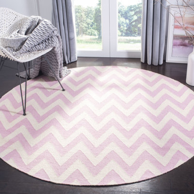 Tapis ivoire / rose en laine et coton à tissage plat Bogner