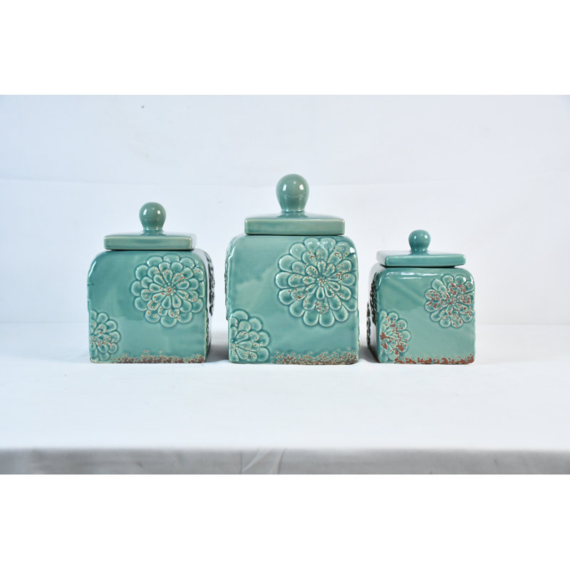 Ceramic / Porcelain Canister - Set of 3, Light Turquiose Blue