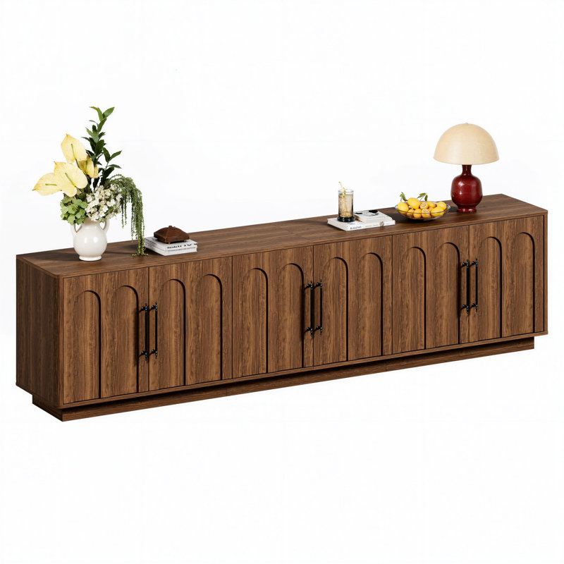 Meuble télé/console multimédia avec portes cintrées, Noyer