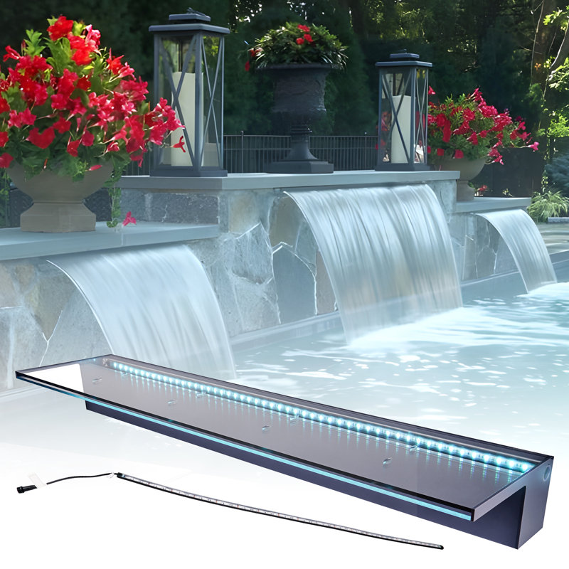 APP-Controlled Color-Changing Waterfall Spillway, Acrylic LED Pond Fountain with Remote for Pool, Garden and Outdoor Decor