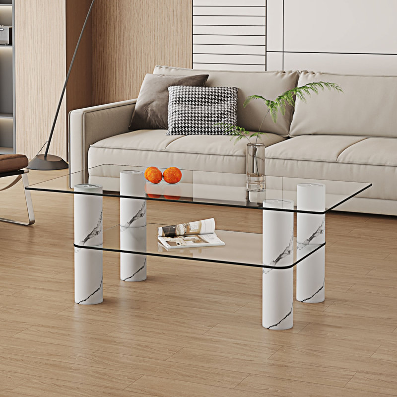 Coffee Table with Shelf, White
