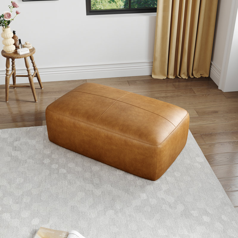 Hustle Square Top-Grain Genuine Leather Ottoman, Brown