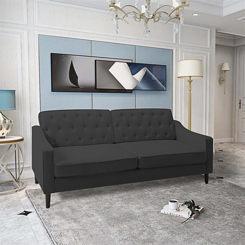 77.2” Square Arm Sofa, Gray Polyester Blend