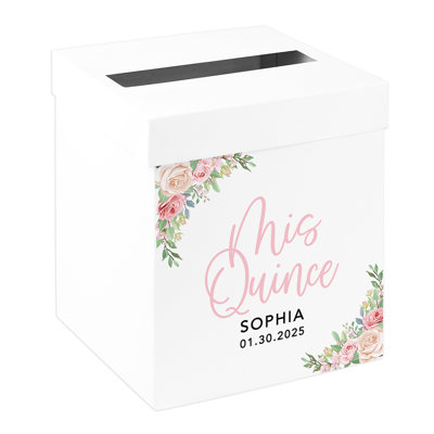 Custom Quinceanera Card Box, Pink & Beige Cream Rose XV Birthday Party Decorations