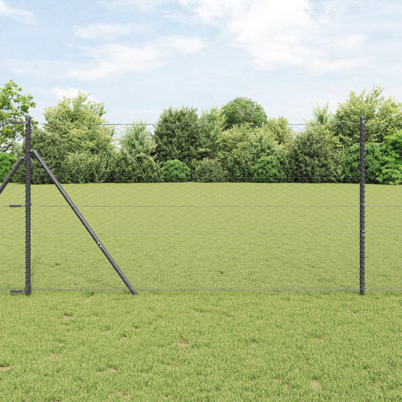 Vidaxl Hexagon Fence Steel, Grey, 140cm H x 2500cm W