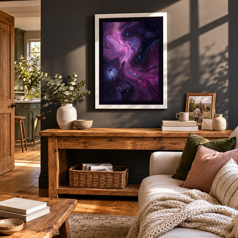 Cosmic Nebulae Modern - Framed Print, A2 - 59.4 x 42.0 cm, White