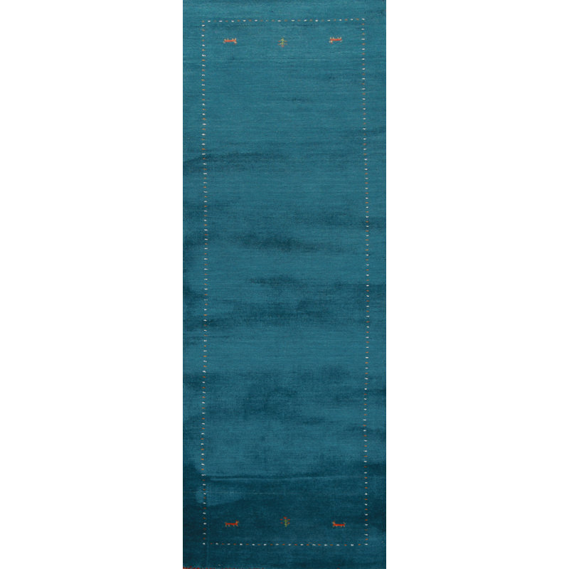 Teal Blue Handmade Gabbeh Oriental Runner Rug
