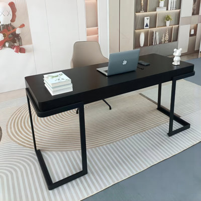 Bureau 55,12 po rectangulaire brun foncé en acier au carbone, 3 tiroirs