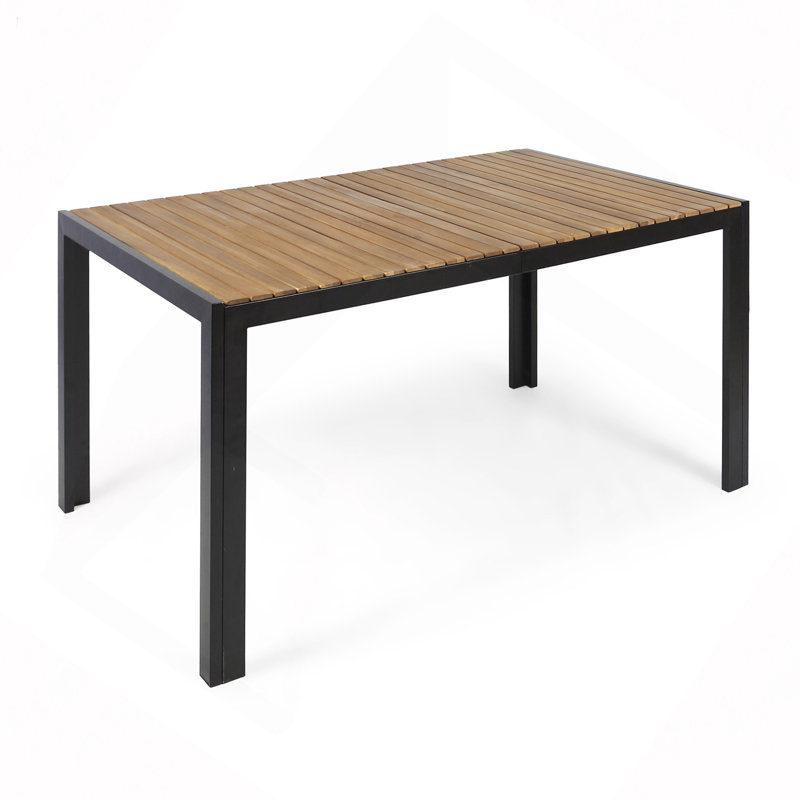 Modern Patio/Outdoor Dining Table, Acacia Wood & Iron Combination With Teak Finish, 30.01" H x 59.26" W x 35.51" D