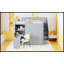 Lit mezzanine double avec armoire intégrée, bureau et tablettes pour une utilisation efficace de l'espace et une vie moderne