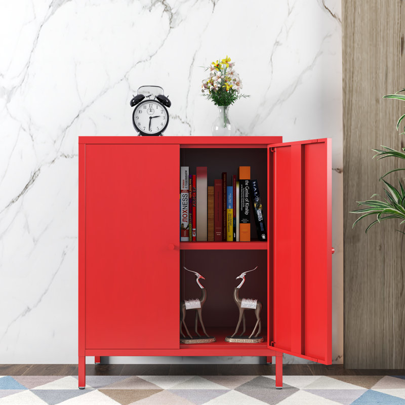 Small 2 Transparent Door Metal Storage Side Buffet Cabinet For Bed Room,Living Room,Entryway,Hallway,Home,Hotel,Office,Garage,Kitchen,4 Removable Shelf.