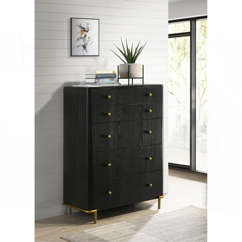 Commode 5 tiroirs Anser, Noir