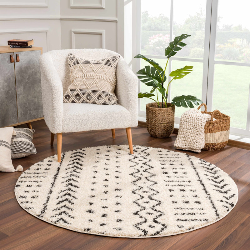 Tapis beige / noir Adein, Rond 5 pi 3 po