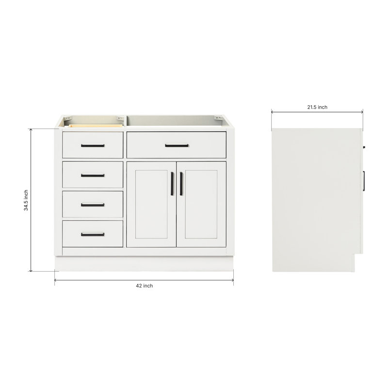 42" Single Bathroom Vanity Base only, White, Matte Black
