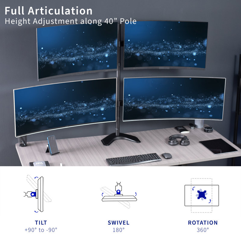 VIVO Telescoping Quad Ultra Wide Monitor Desk Stand, STAND-TS38B-4