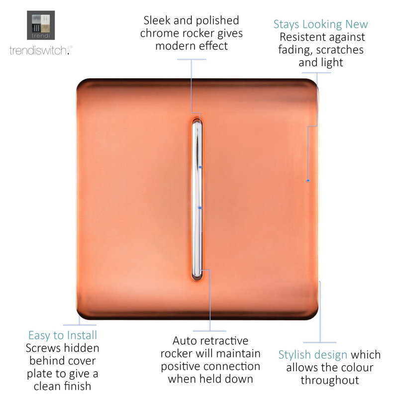 Trendi Switch 1 Gang Retractive Doorbell Switch, Copper