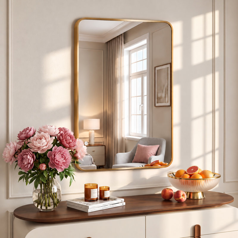 Viridiana Metal Rectangle Wall Mirror, 36" x 24", Brushed Gold