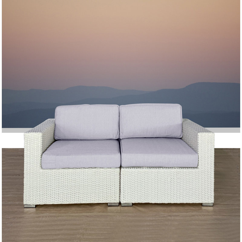 Causeuse d'extérieur en osier avec coussins Arreola, Blanc, Beige