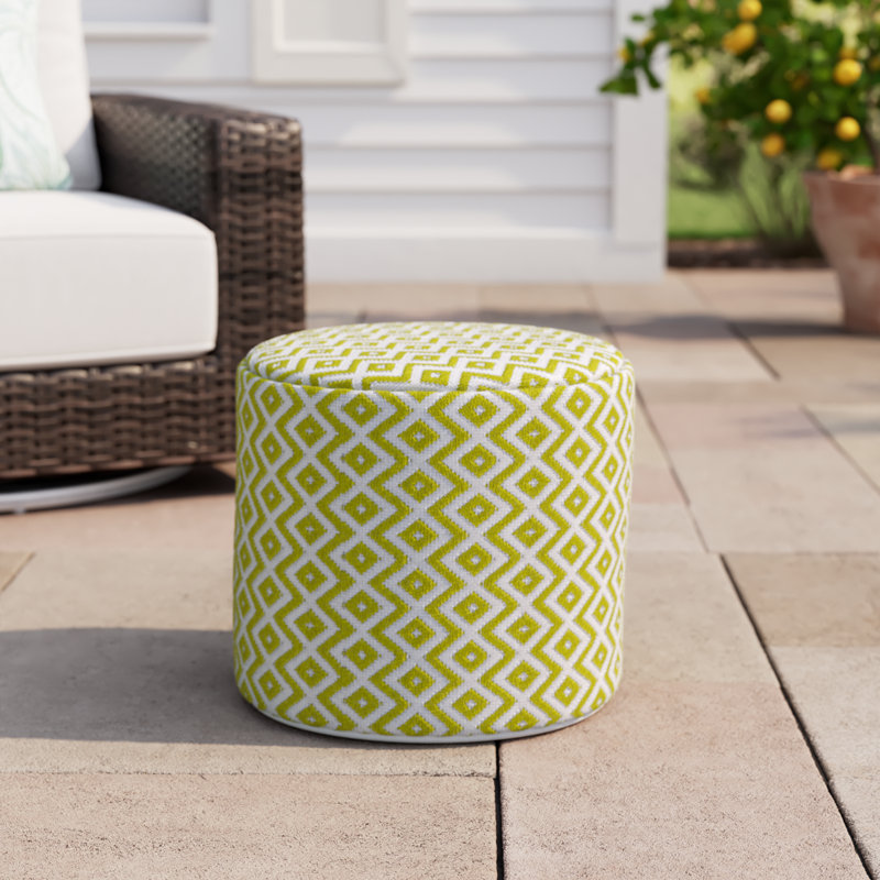 Destina Upholstered Outdoor Ottoman, Light Green/Ivory Polyester